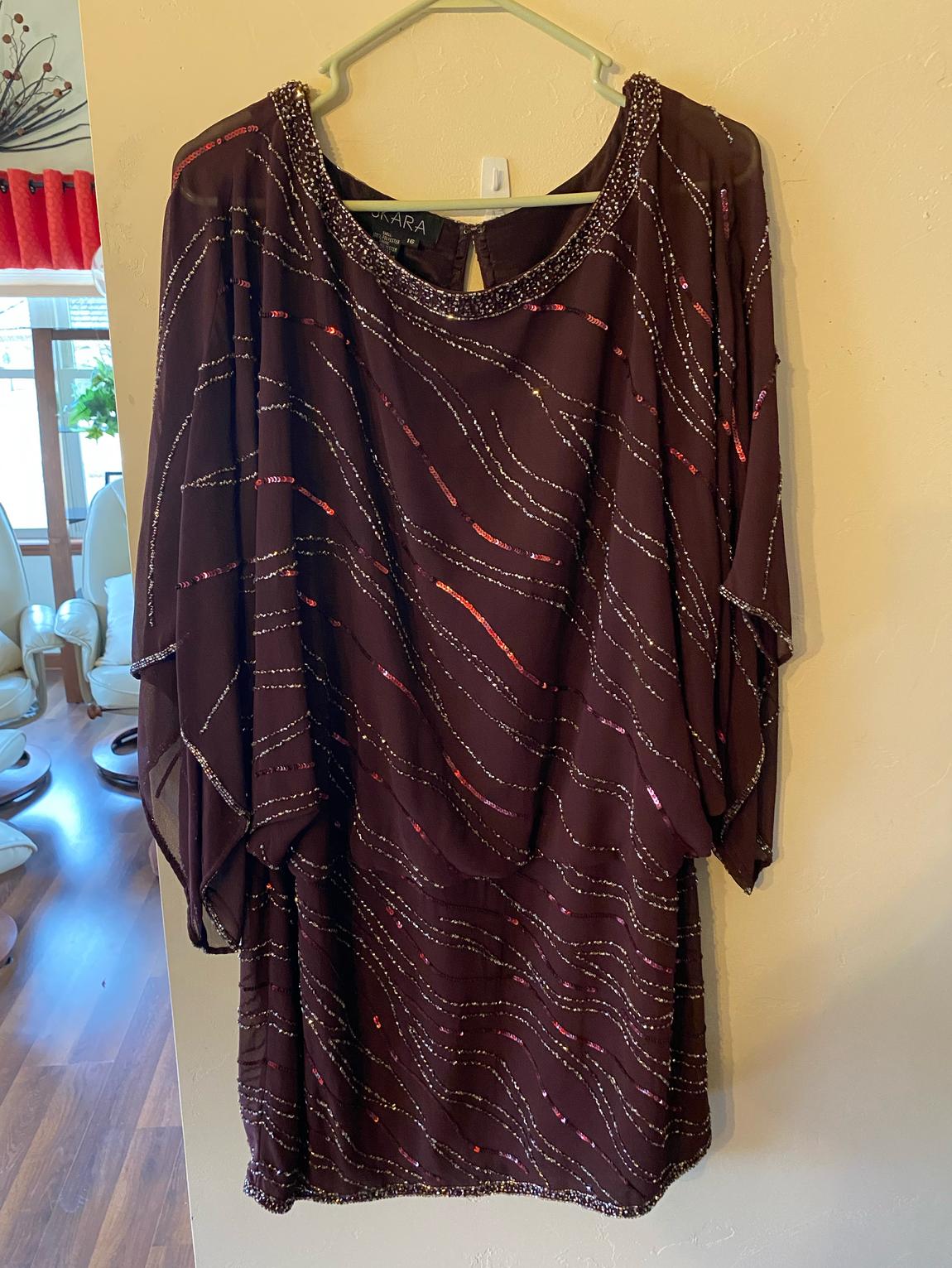 J Kara Plus Size 16 Sequined Purple Cocktail Dress on Queenly