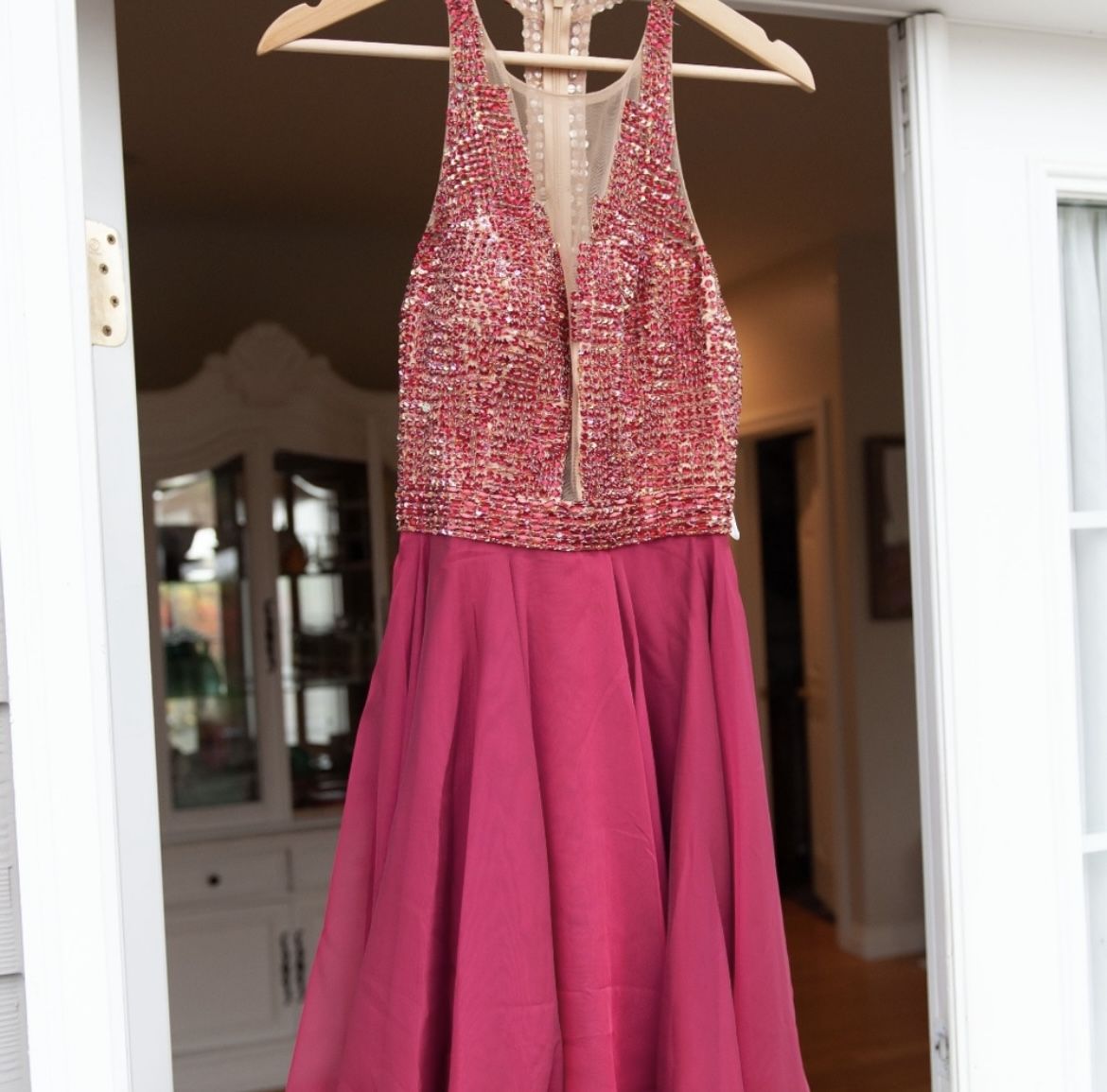 Style 1971 Sherri Hill Size 4 Prom Sequined Hot Pink Cocktail Dress on Queenly
