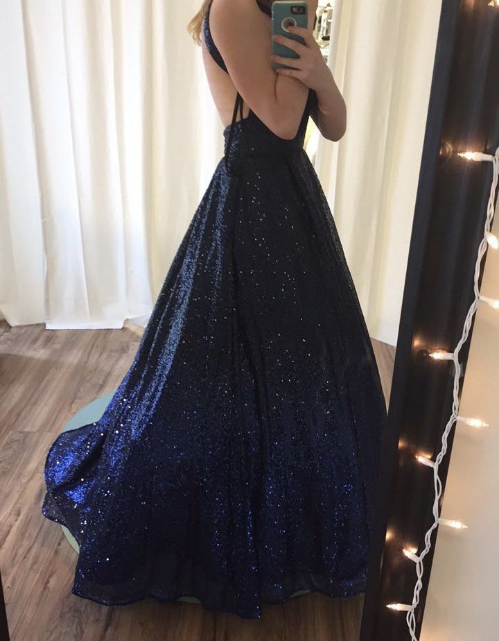 Jovani Size 6 Pageant Sequined Navy Blue Ball Gown on Queenly