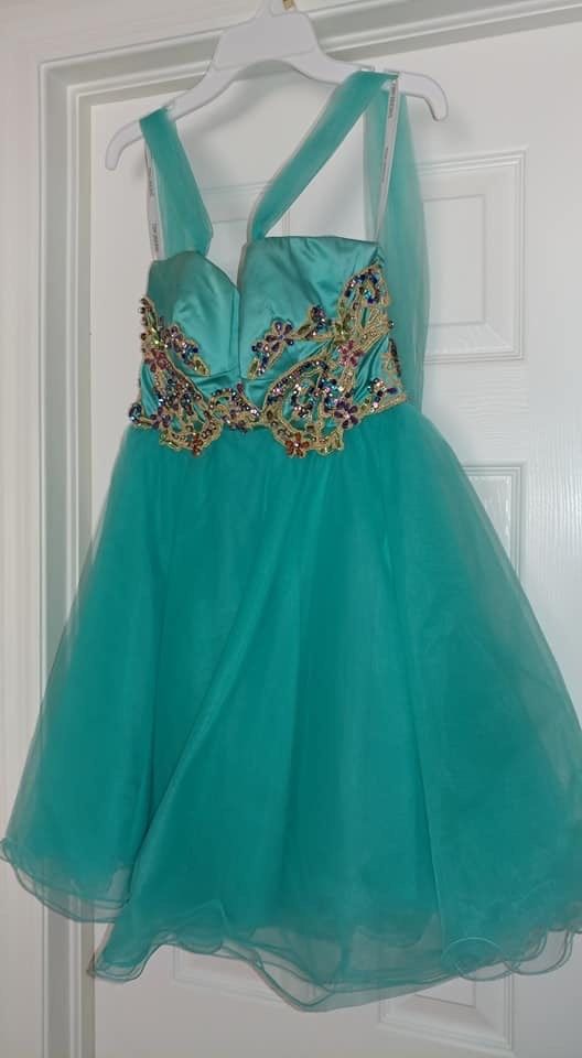 Sherri Hill Size 2 Homecoming Halter Turquoise Blue Cocktail Dress on Queenly