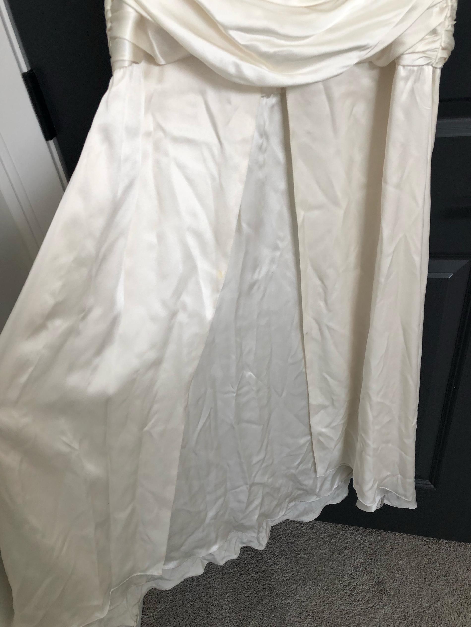 Jovani Size 4 Wedding High Neck Satin White Dress With Train on Queenly