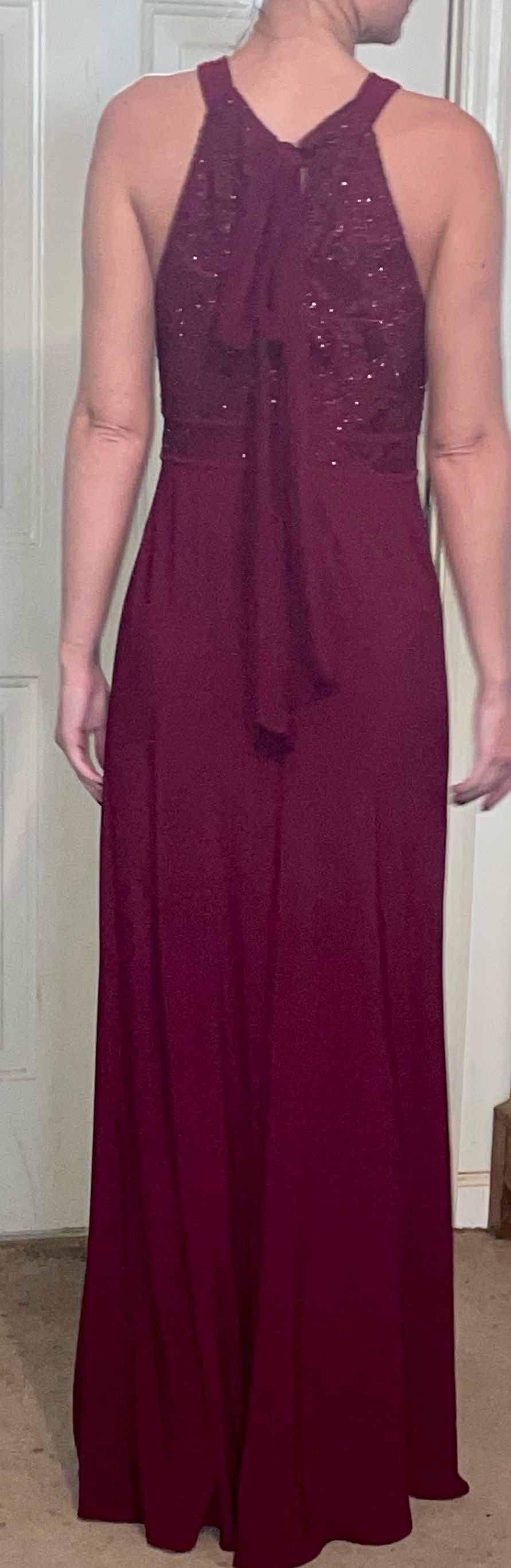Size 4 Halter Burgundy Red Side Slit Dress on Queenly