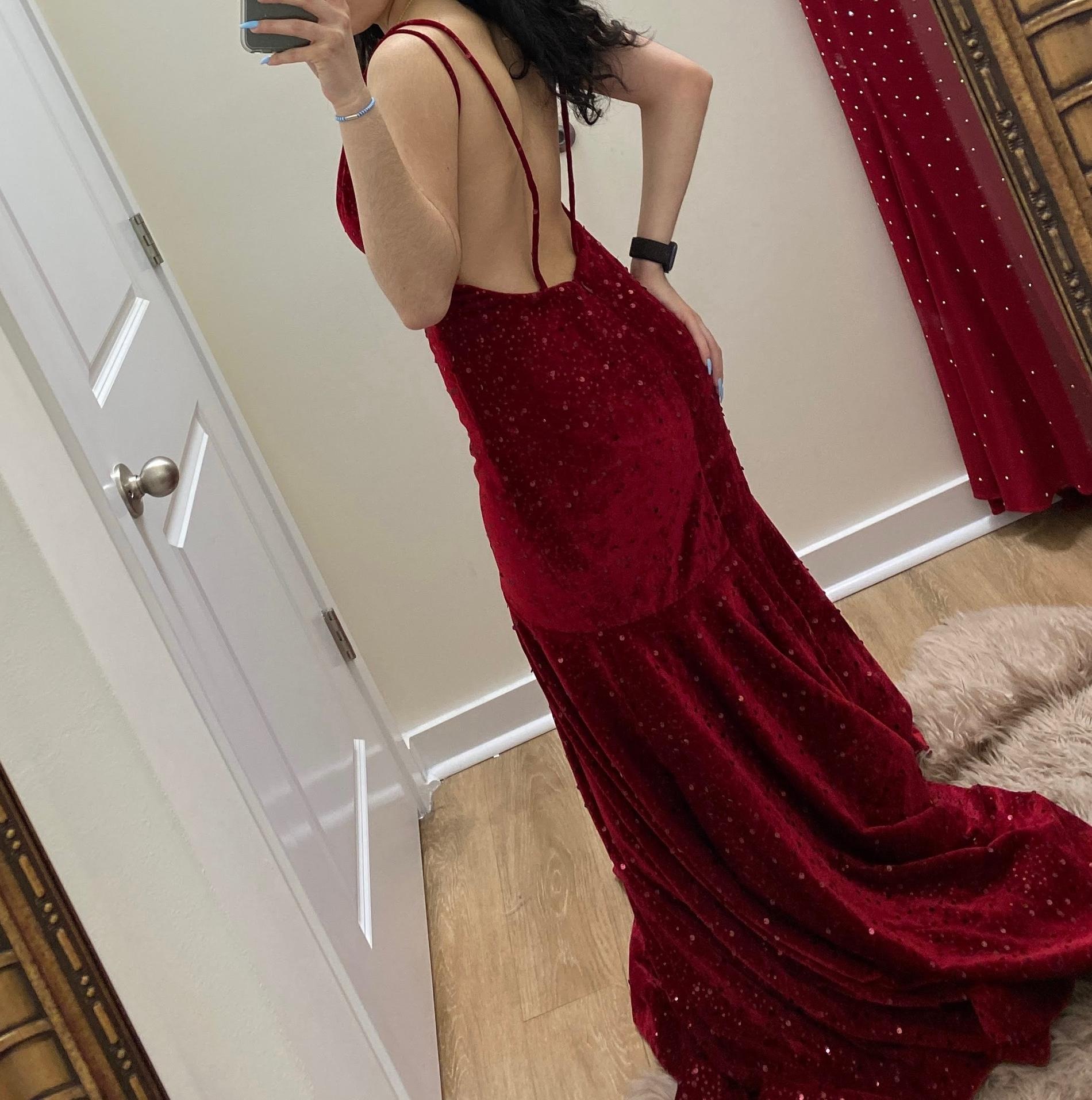 Size 4 Prom Sequined Red Mermaid Dress on Queenly