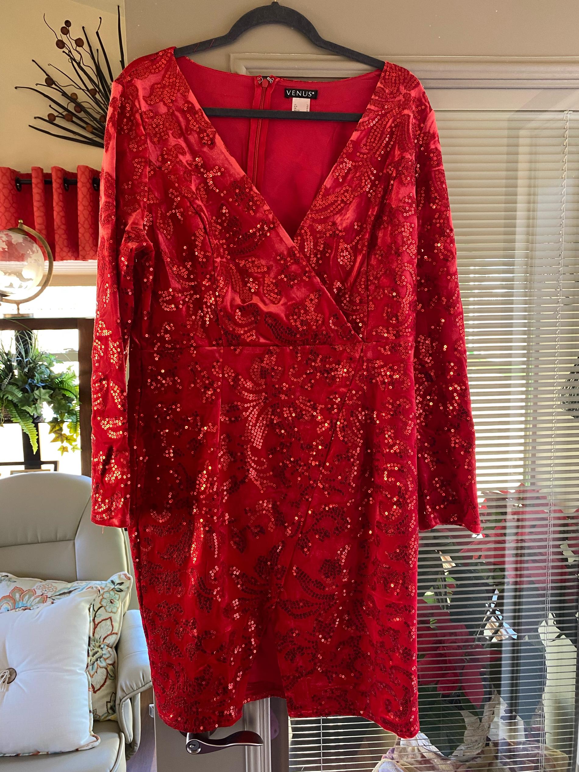 Venus Plus Size 16 Velvet Red Cocktail Dress on Queenly
