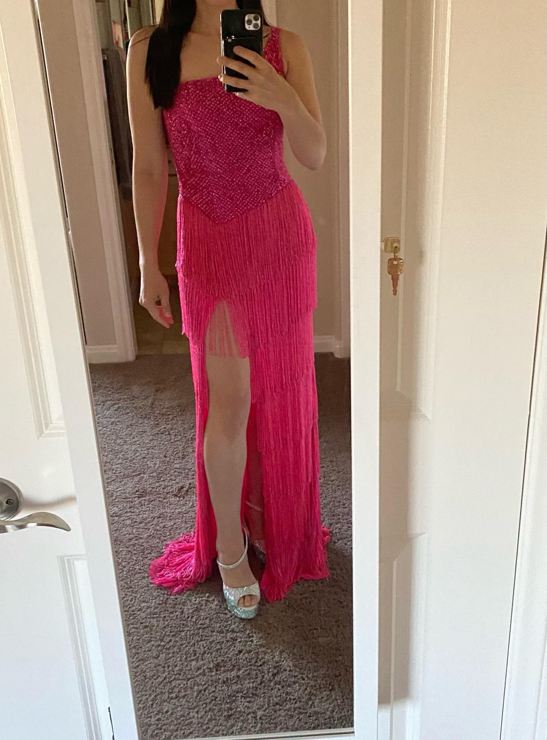 Sherri Hill Size 2 Prom One Shoulder Hot Pink Side Slit Dress on Queenly