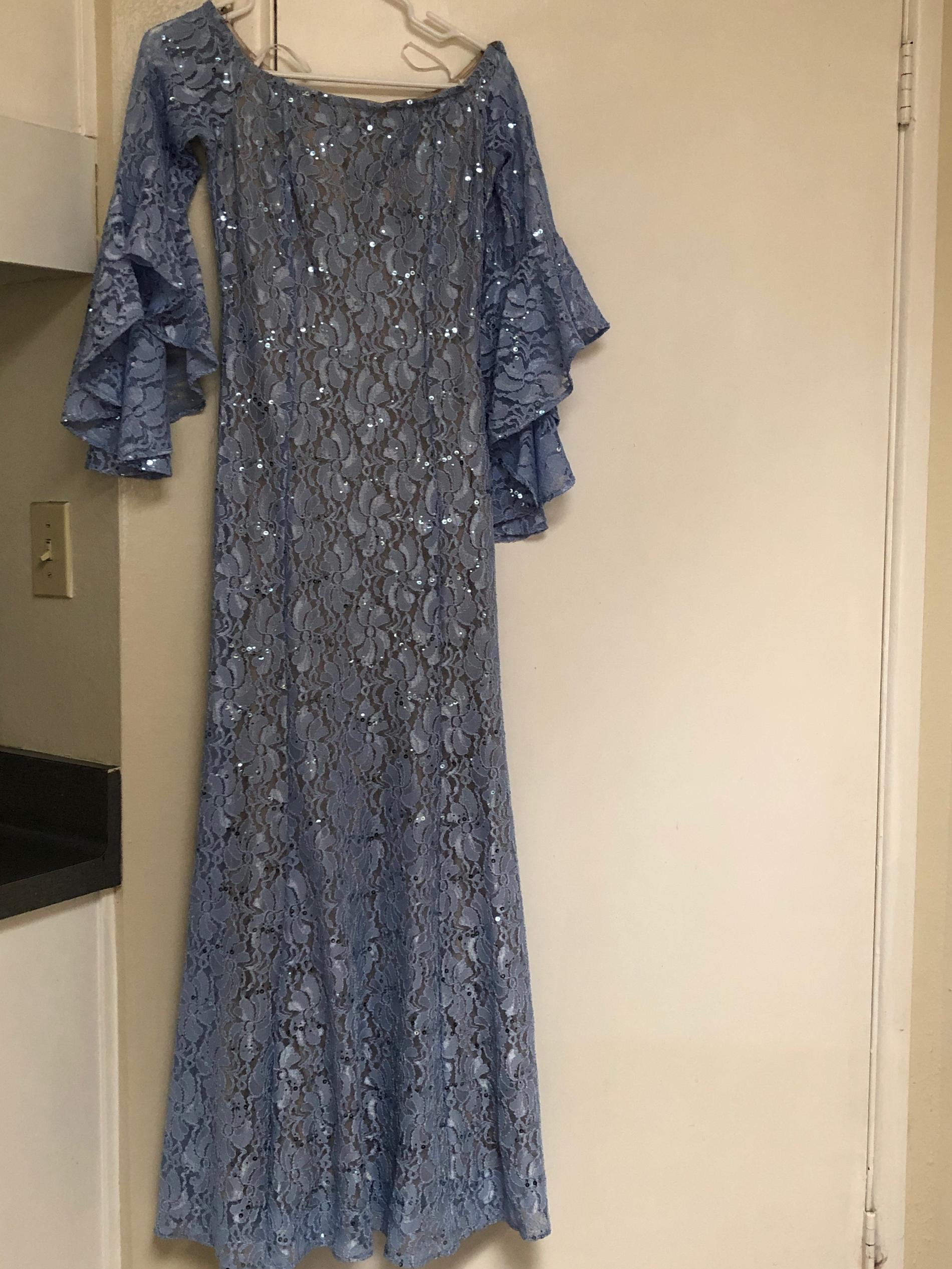 Size 2 Lace Blue Floor Length Maxi on Queenly