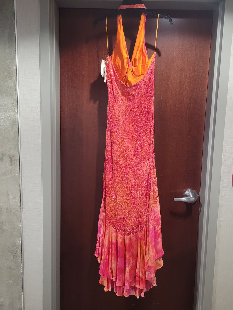 Style 2030 Scala USA Size 10 Halter Orange Mermaid Dress on Queenly