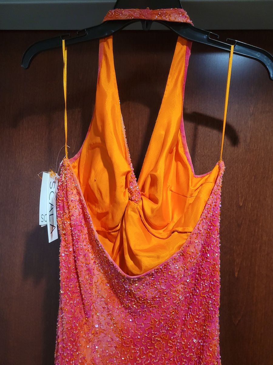 Style 2030 Scala USA Size 10 Halter Orange Mermaid Dress on Queenly