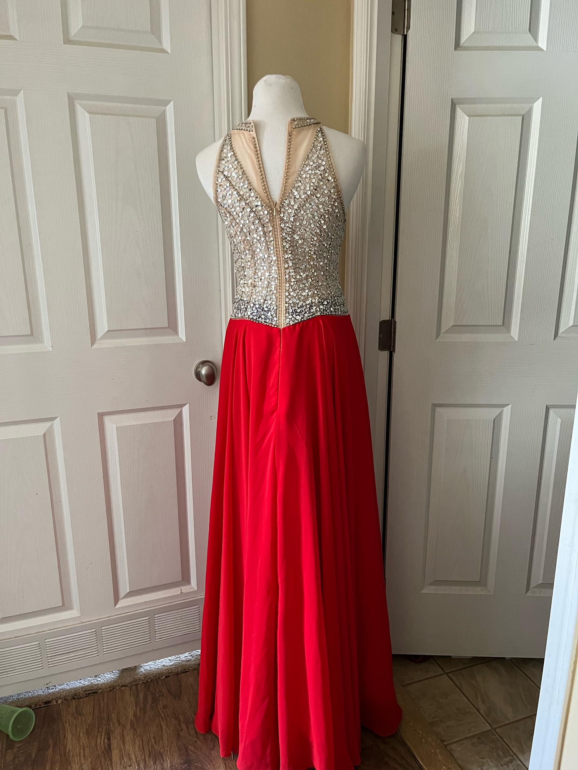 Size 4 Prom Sequined Red A-line Dress on Queenly