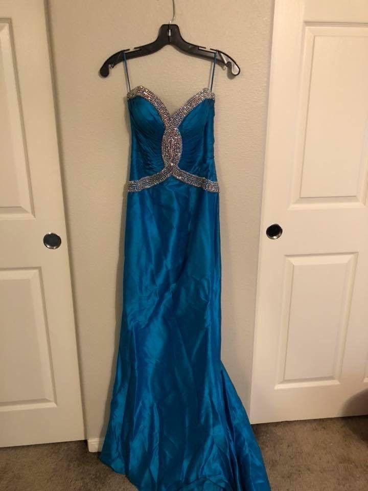 Size 0 Prom Strapless Satin Royal Blue Mermaid Dress on Queenly