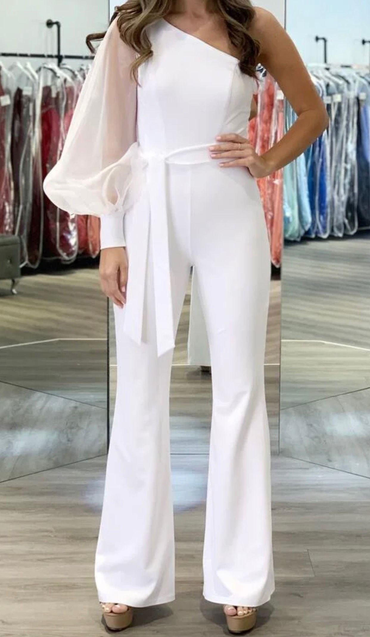 Fernando Wong Size 6 Pageant Interview White Formal Jumpsuit on Queenly