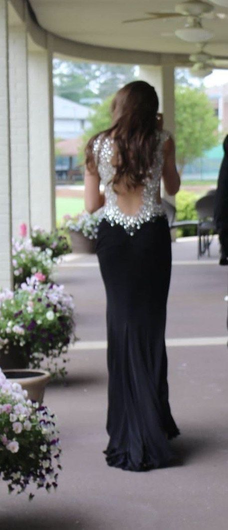 Jovani Size 6 Prom Sequined Black Side Slit Dress on Queenly