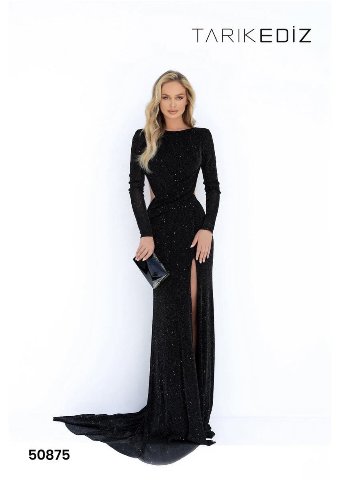 Tarik Ediz Size 2 Black Side Slit Dress on Queenly