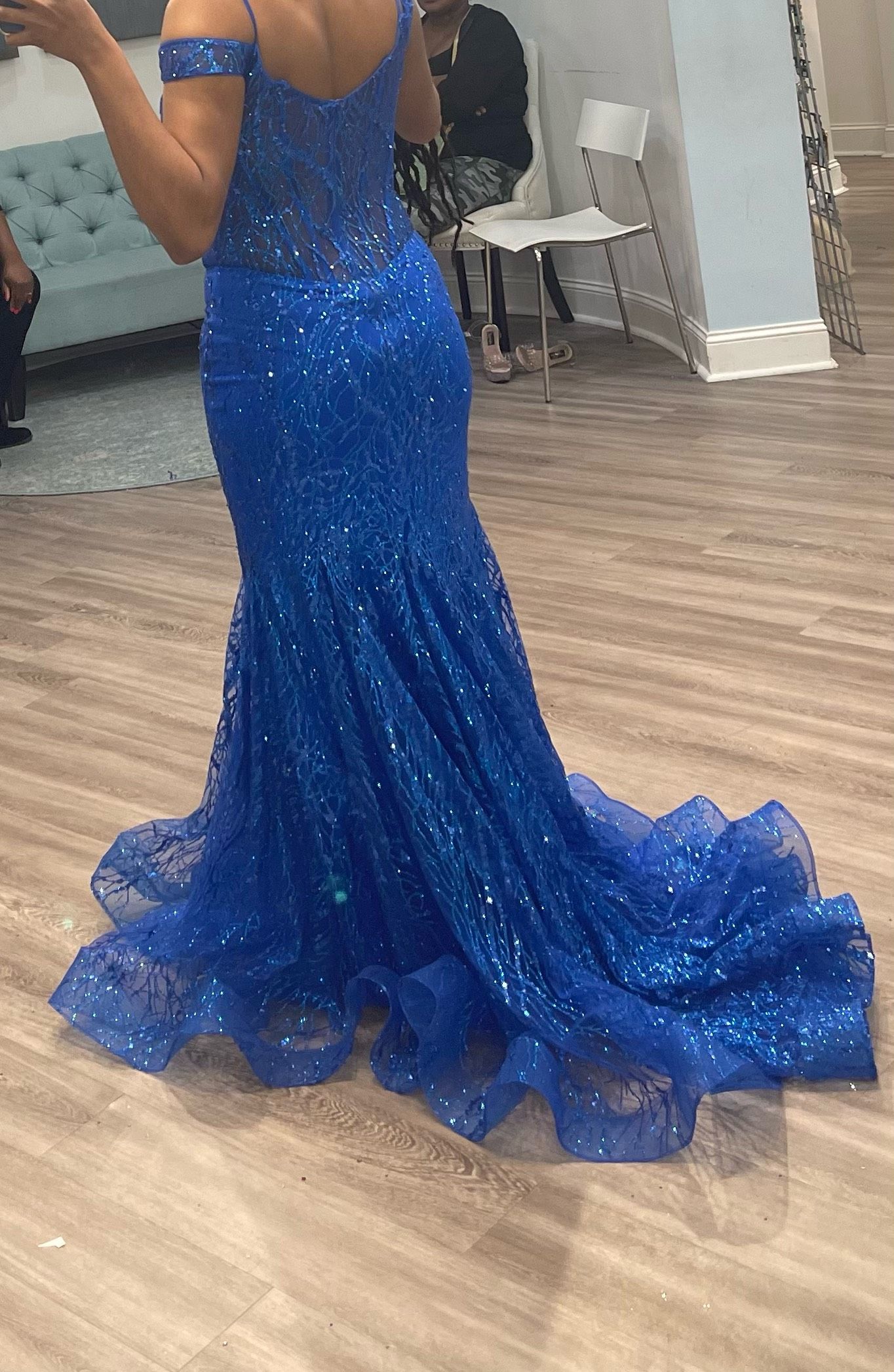 Size 8 Prom Sequined Blue Mermaid Dress on Queenly