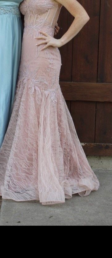 Size 2 Prom Lace Light Pink Mermaid Dress on Queenly