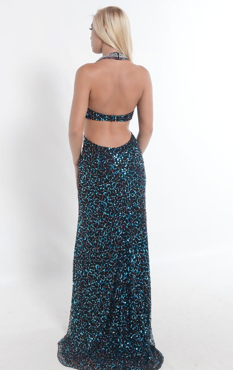 Style 21001 Envious Couture Size 6 Turquoise Multicolor Side Slit Dress on Queenly