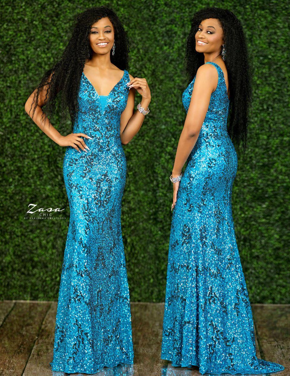 Style K2213 Envious Couture Size 10 Prom Sequined Blue Floor Length Maxi on Queenly