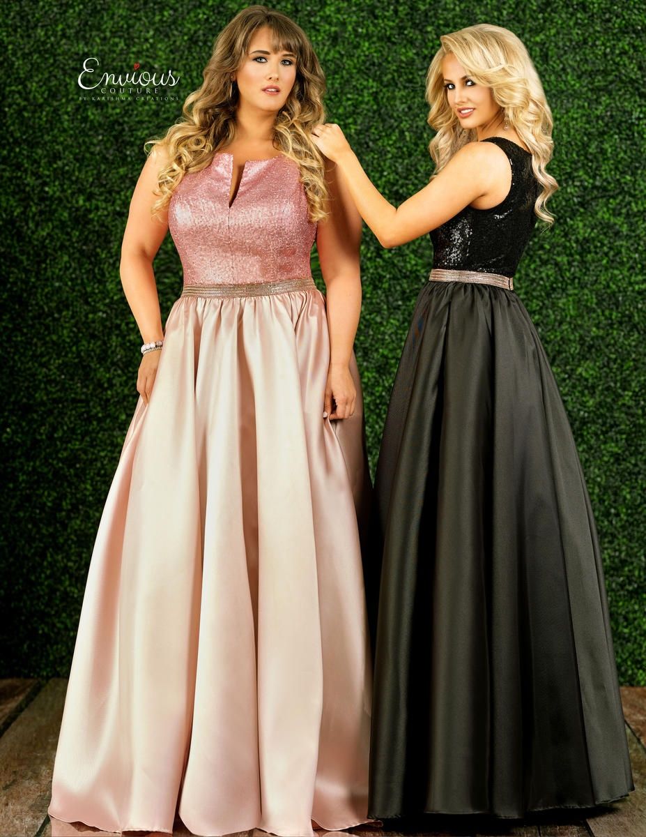 Style E1457 Envious Couture Plus Size 26 Prom Satin Rose Gold A-line Dress on Queenly