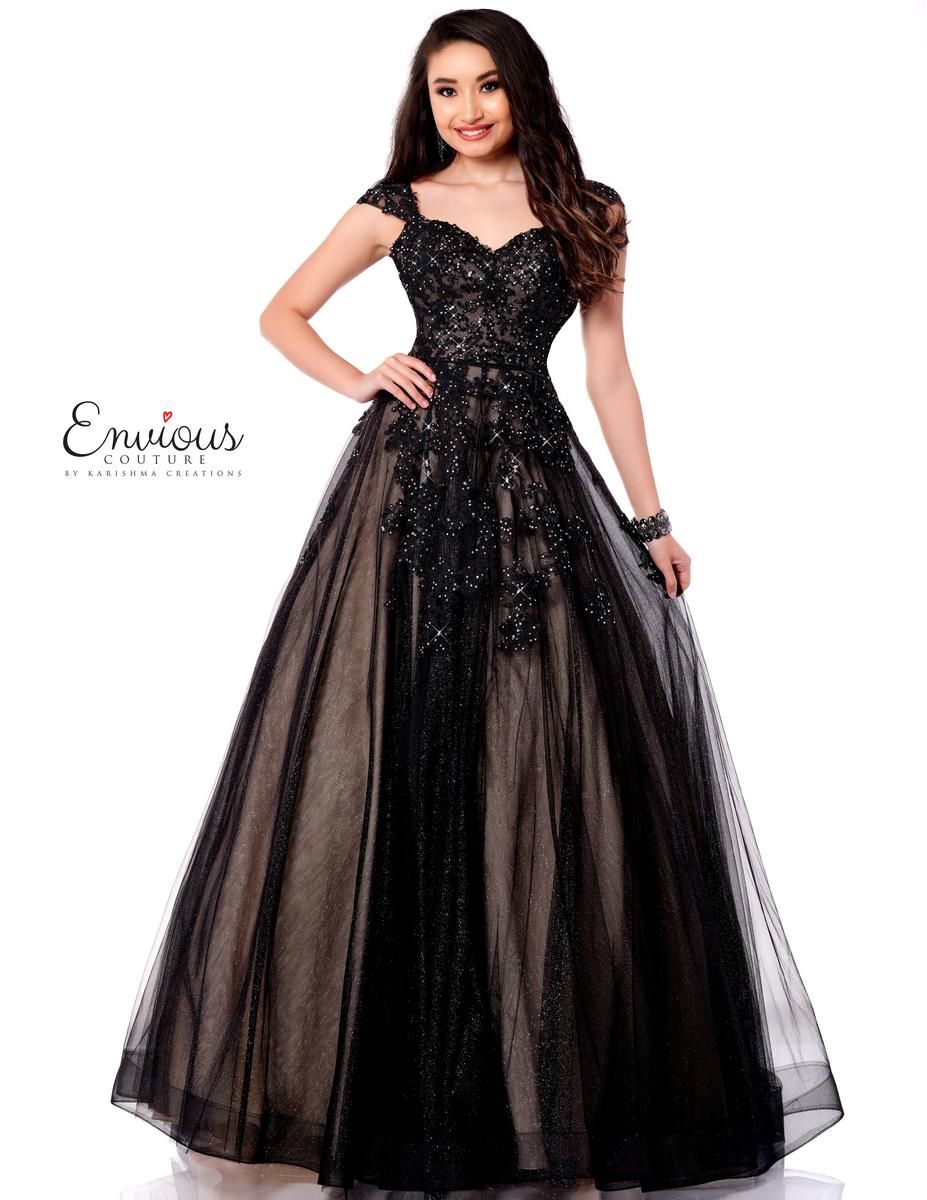 Style E1745 Envious Couture Plus Size 30 Prom Black Ball Gown on Queenly