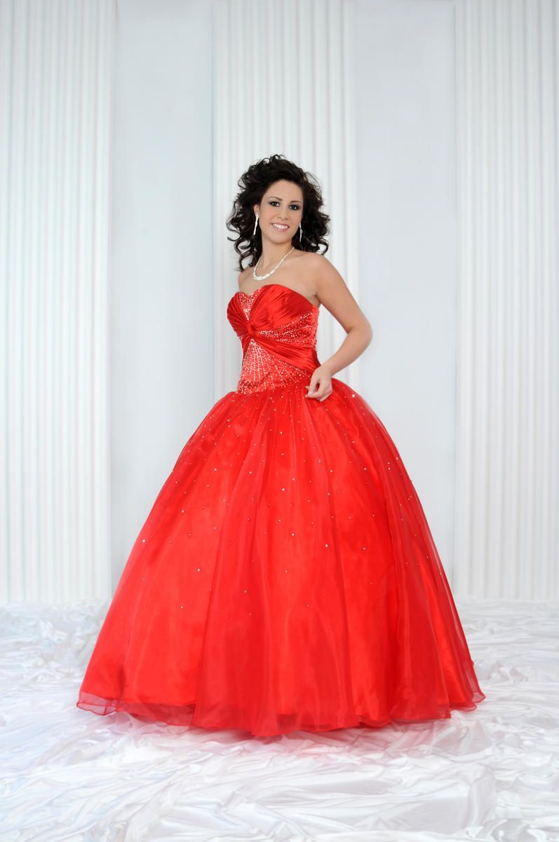 Style 2033 Envious Couture Plus Size 18 Satin Red Ball Gown on Queenly
