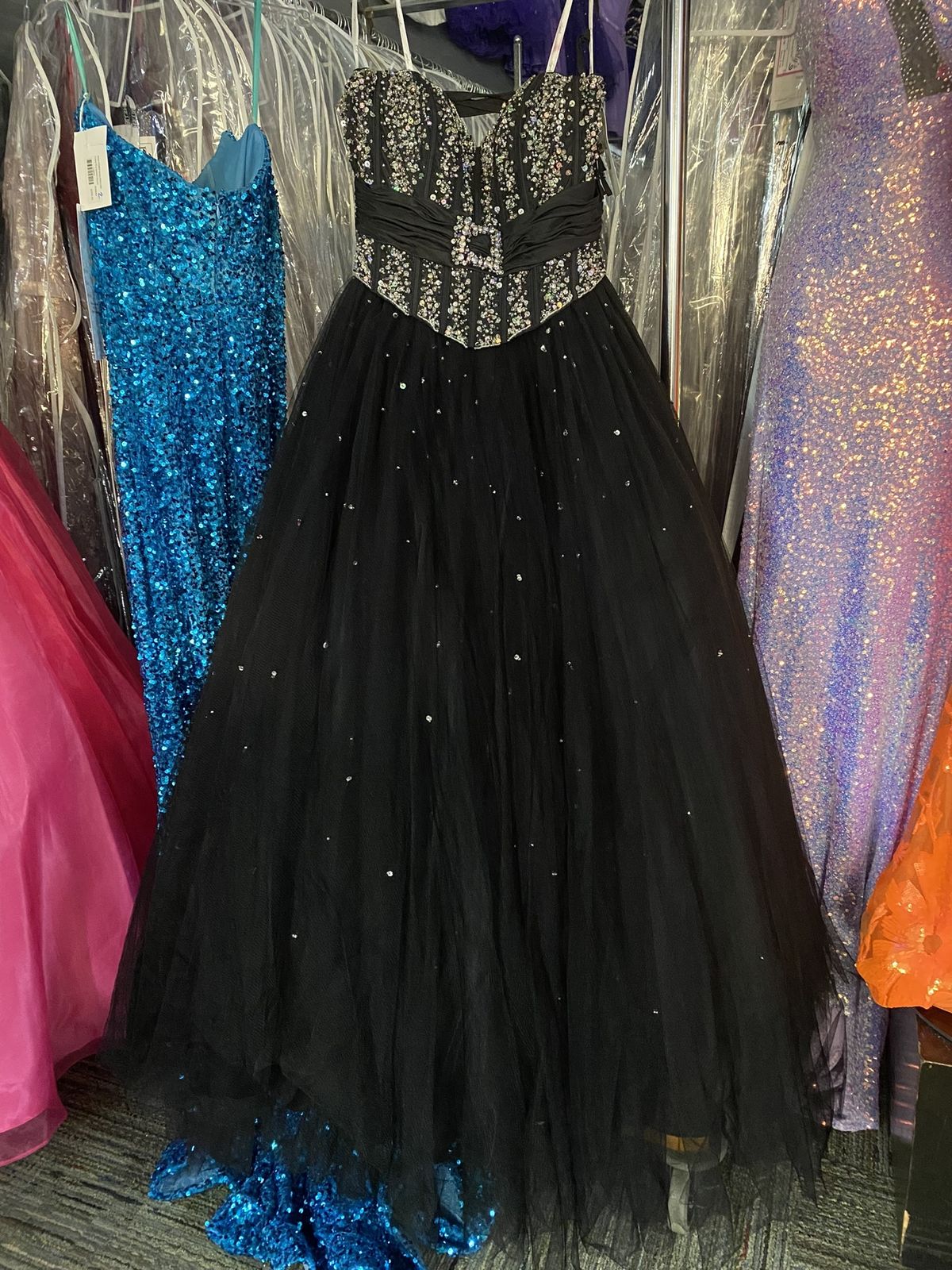 Style 2092 Envious Couture Size 6 Strapless Sequined Black Ball Gown on Queenly