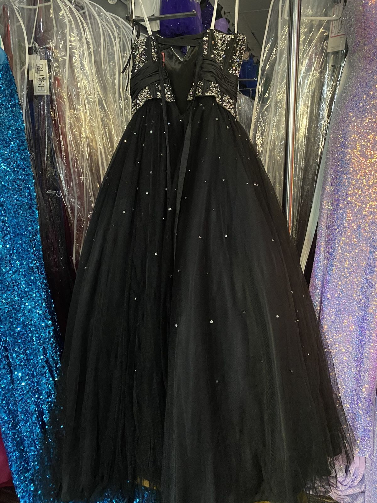 Style 2092 Envious Couture Size 6 Strapless Sequined Black Ball Gown on Queenly