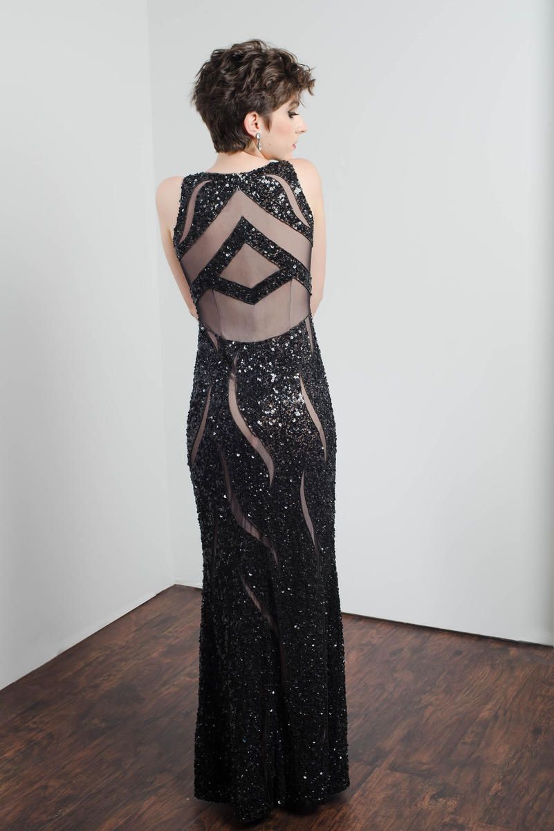 Style 30344 Envious Couture Size 4 Prom Sequined Black Floor Length Maxi on Queenly