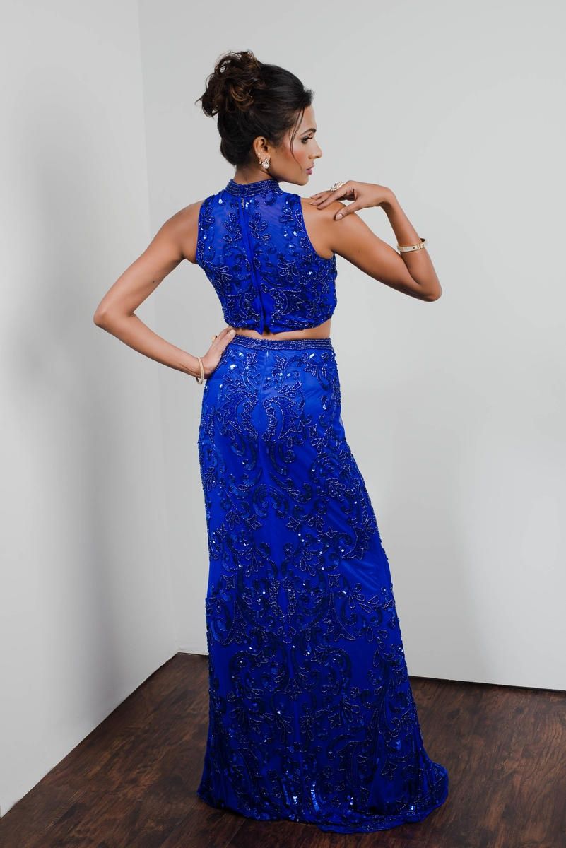 Style 12828 Envious Couture Size 8 Prom High Neck Sequined Royal Blue Floor Length Maxi on Queenly