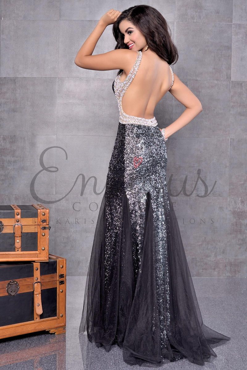 Style 17145 Envious Couture Size 0 Prom Sequined Black Mermaid Dress on Queenly