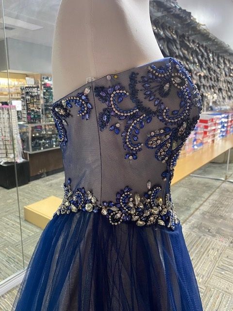Style 16109 Envious Couture Blue Size 8 Navy Tulle Ball gown on Queenly