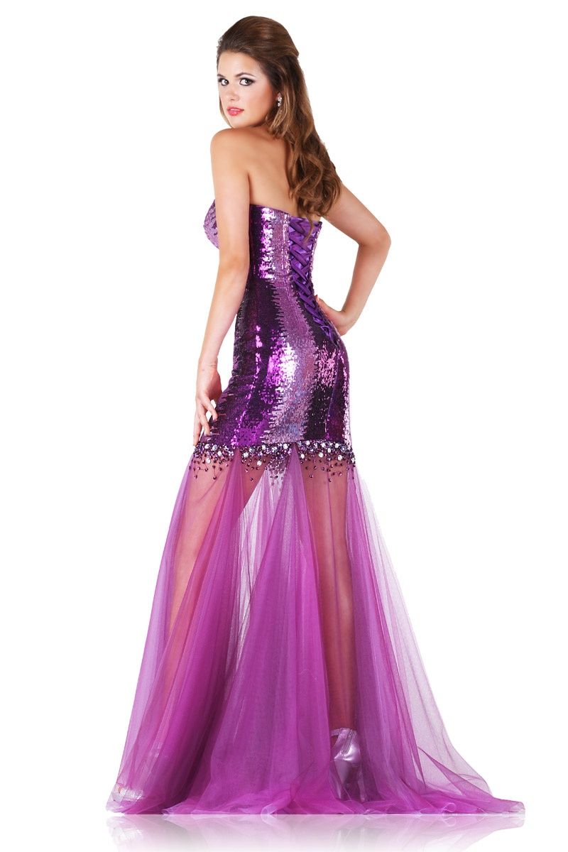 Style 3714 Envious Couture Size 2 Sequined Purple Mermaid Dress on Queenly
