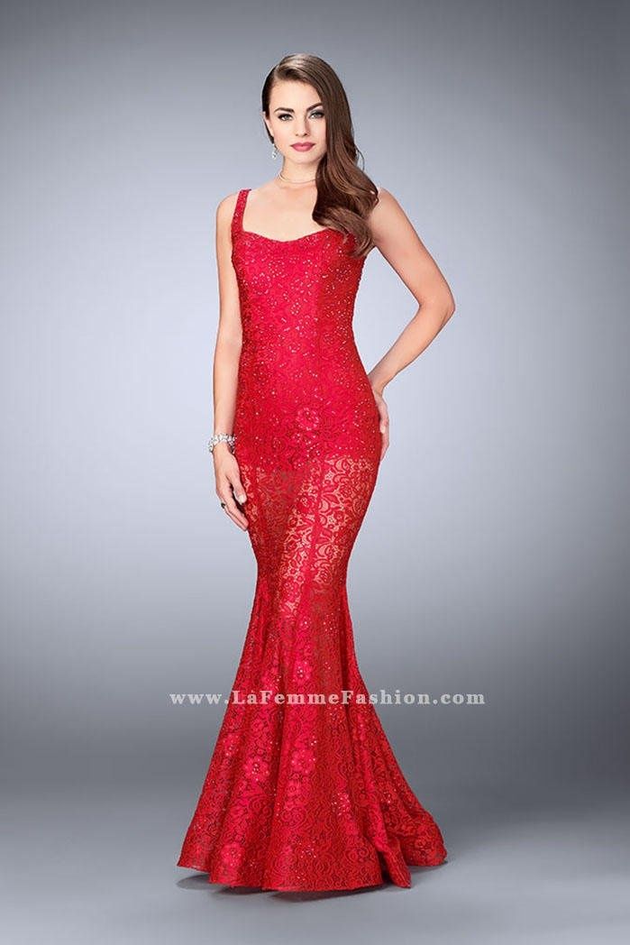 Style 24466 La Femme Size 2 Pageant Lace Red Floor Length Maxi on Queenly
