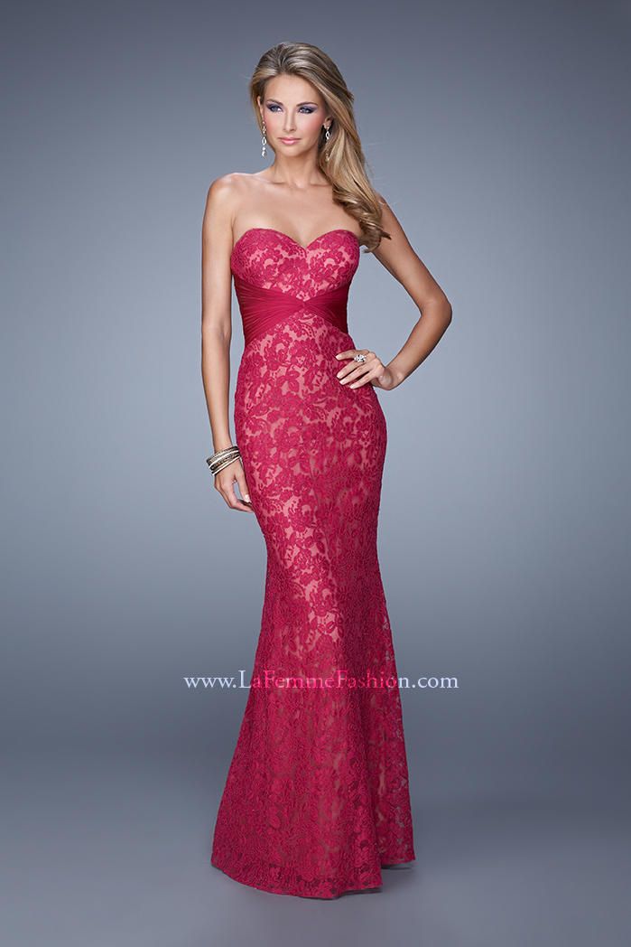 Style 20440 La Femme Size 10 Lace Red Floor Length Maxi on Queenly