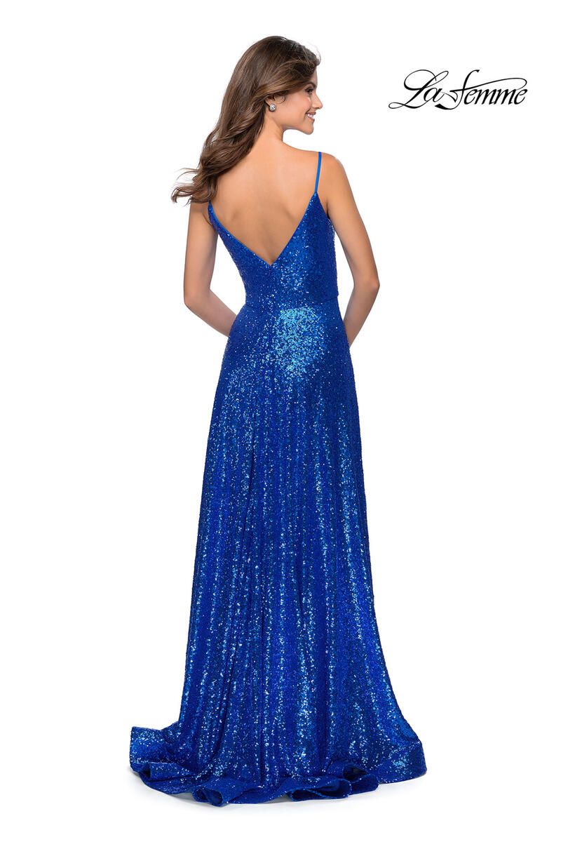 Style 28909 La Femme Size 8 Prom Sequined Emerald Green Side Slit Dress on Queenly