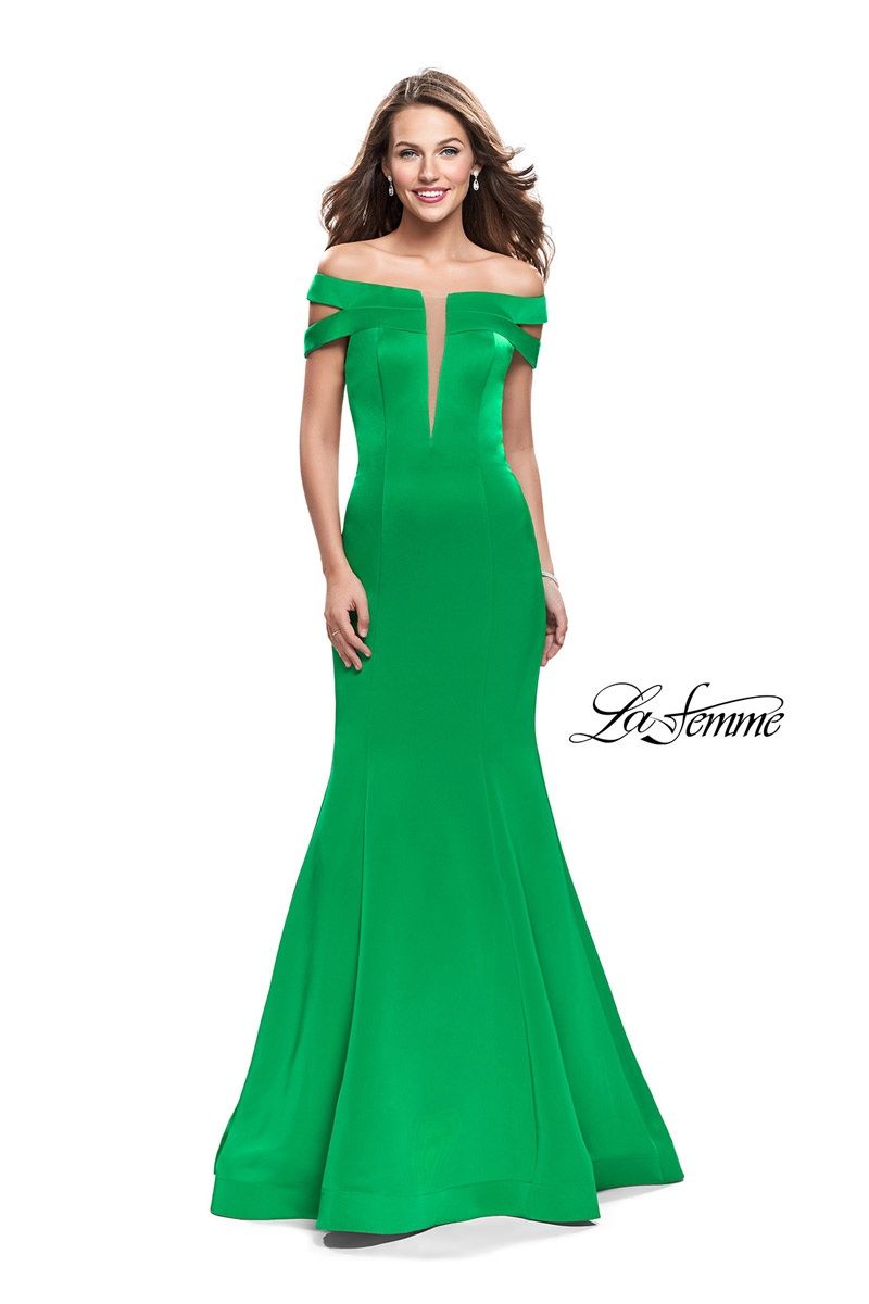 Style 25903 La Femme Size 2 Prom Satin Emerald Green Mermaid Dress on Queenly