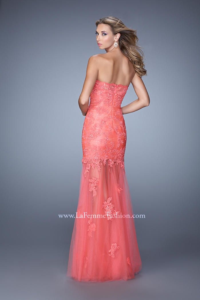 Style 20881 La Femme Size 4 Pageant Lace Coral Floor Length Maxi on Queenly