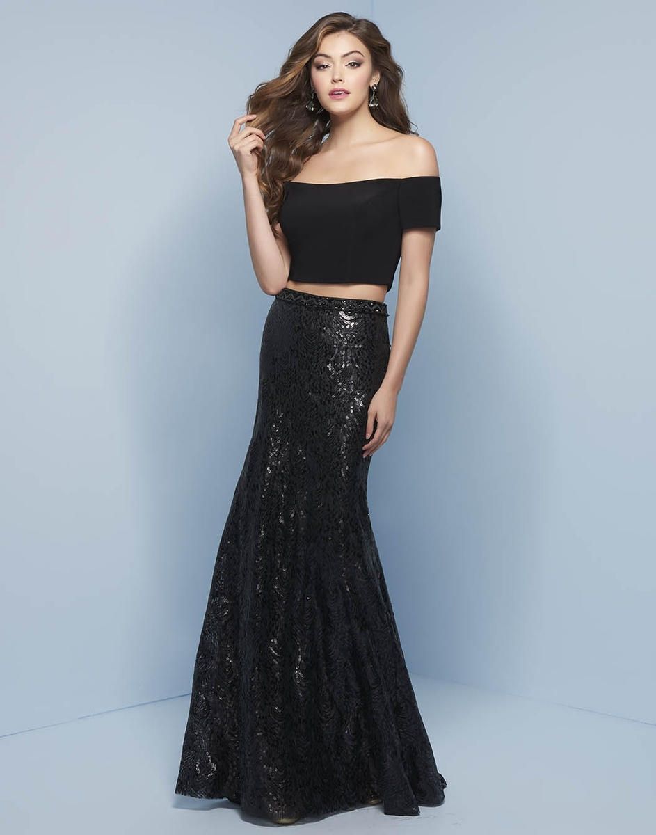 Style J715 Splash Prom Size 6 Prom Sequined Black Floor Length Maxi on Queenly