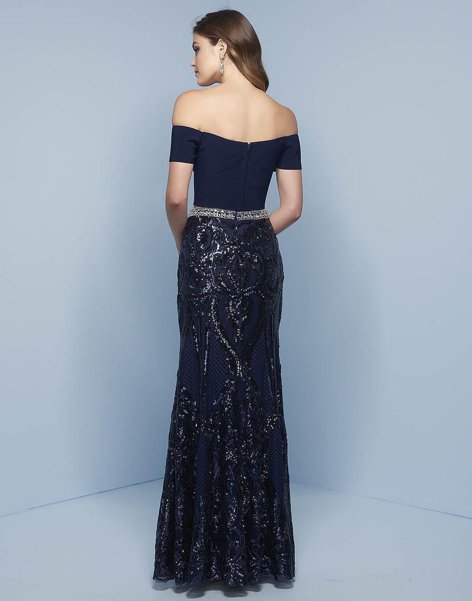 Style J820 Splash Prom Size 4 Prom Sequined Navy Blue Floor Length Maxi on Queenly