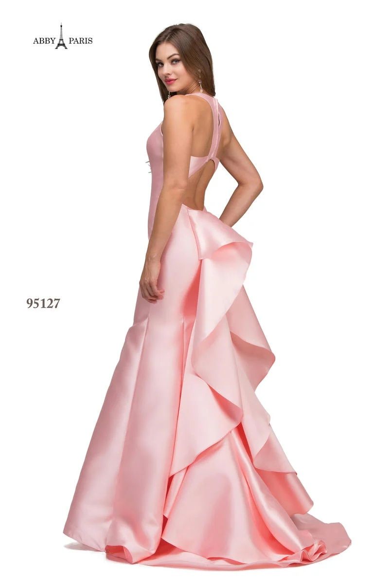 Style 95127 Lucci Lu Size 12 Prom Satin Black Mermaid Dress on Queenly