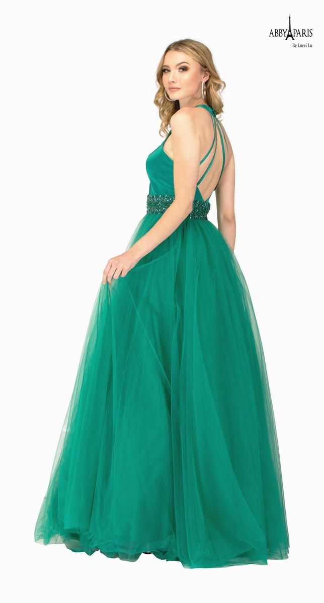 Style 981054 Lucci Lu Size 10 Satin Emerald Green Ball Gown on Queenly