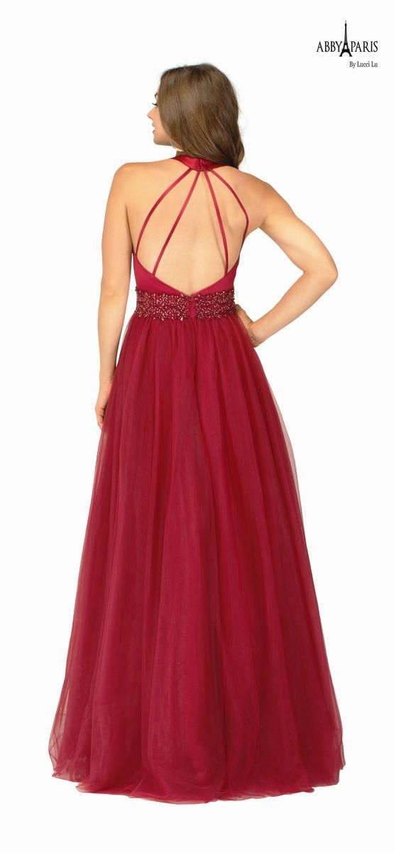 Style 981054 Lucci Lu Size 14 Satin Burgundy Red Ball Gown on Queenly