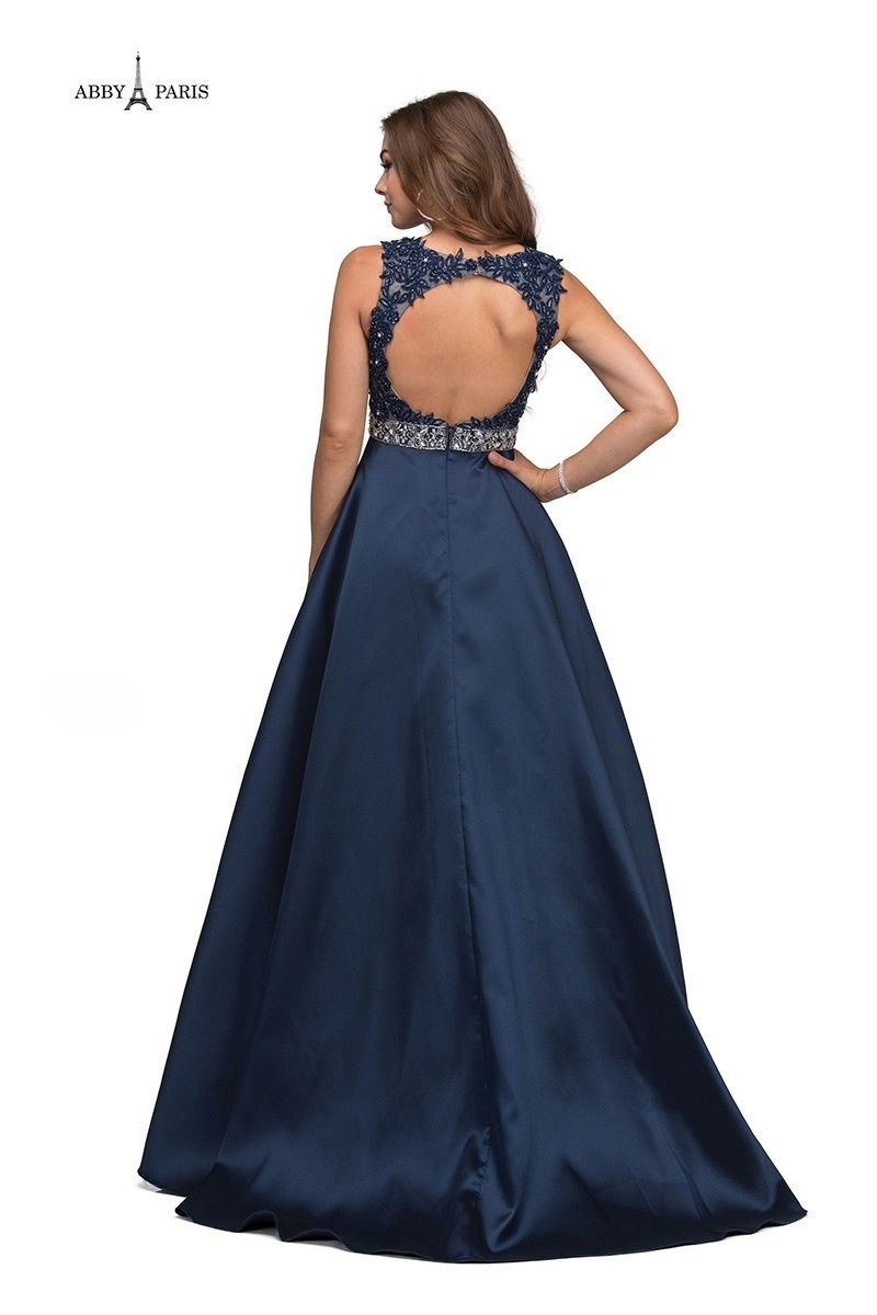 Style 95145 Lucci Lu Size 10 Satin Navy Blue Ball Gown on Queenly