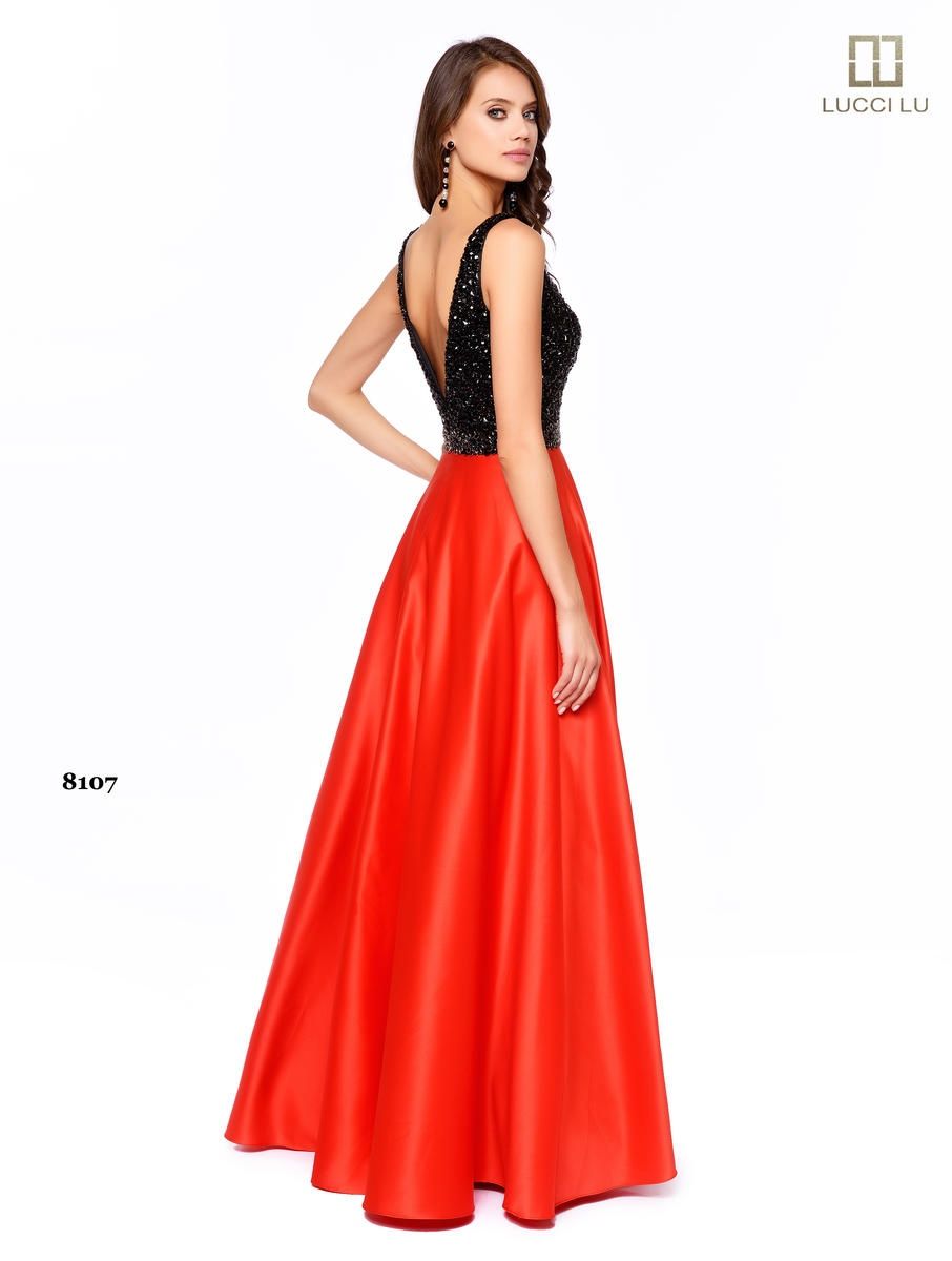 Style 8107 Lucci Lu Size 10 Prom Satin Red Ball Gown on Queenly