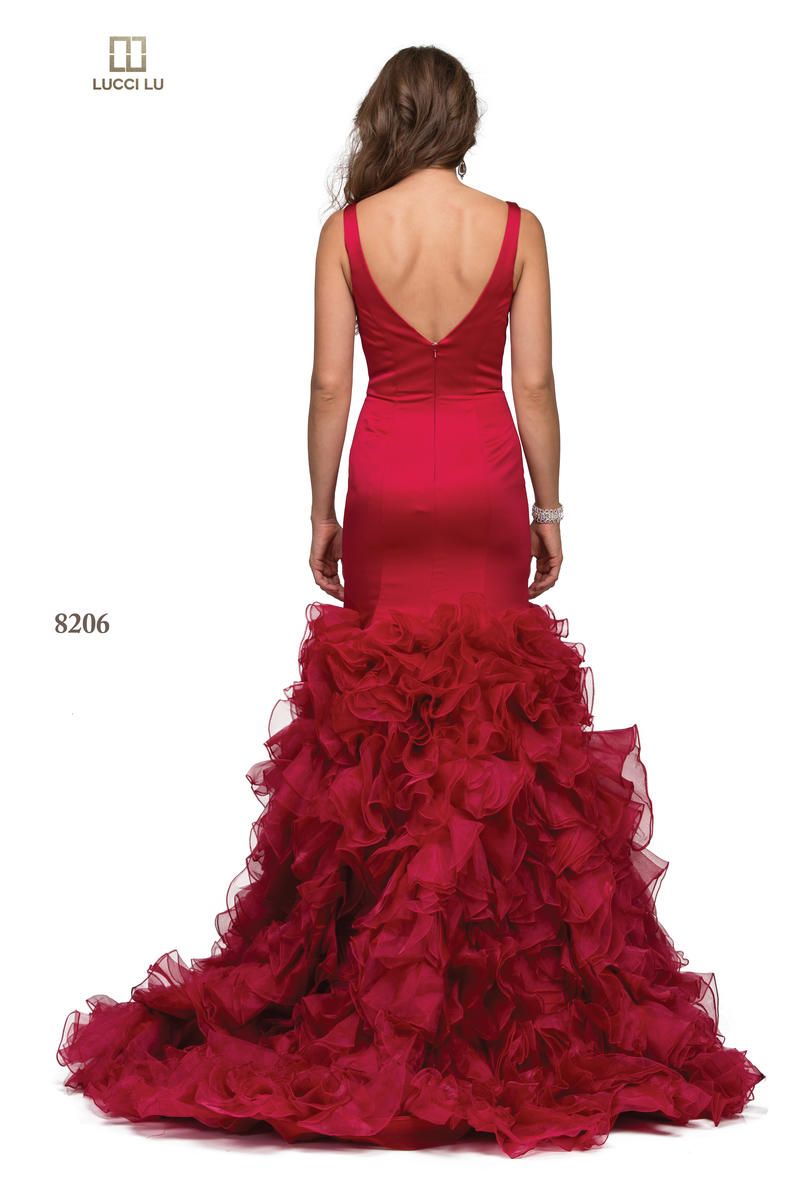 Style 8206 Lucci Lu Size 8 Pageant Satin Red Mermaid Dress on Queenly