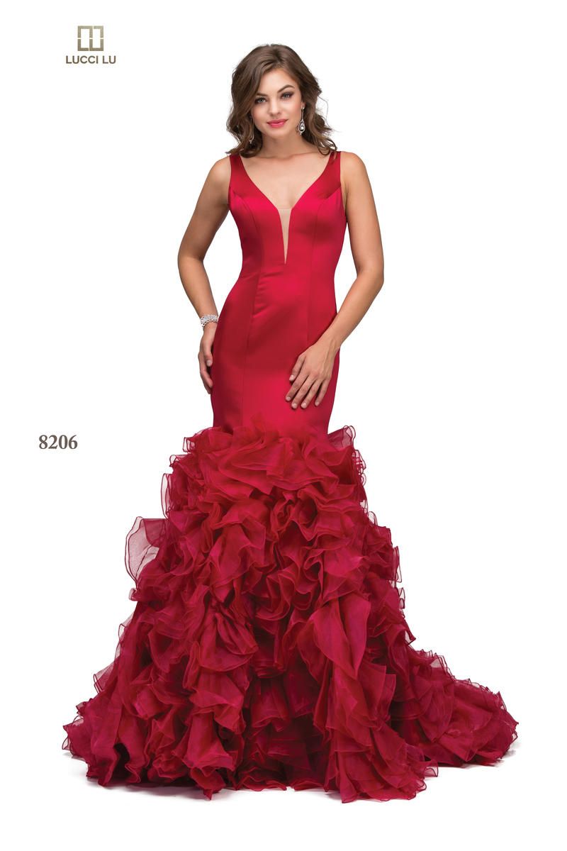 Style 8206 Lucci Lu Size 8 Pageant Satin Red Mermaid Dress on Queenly