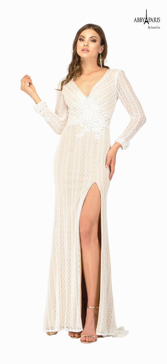 Style 90048 Lucci Lu Size 2 Lace White Side Slit Dress on Queenly