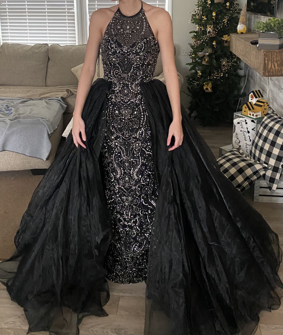 Style 51376 Sherri Hill Size 0 Prom Sequined Black Ball Gown on Queenly