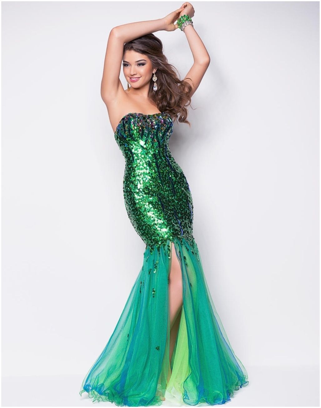 Style 9541 Blush Prom Size 8 Nightclub Sequined Green Side Slit Dress on Queenly