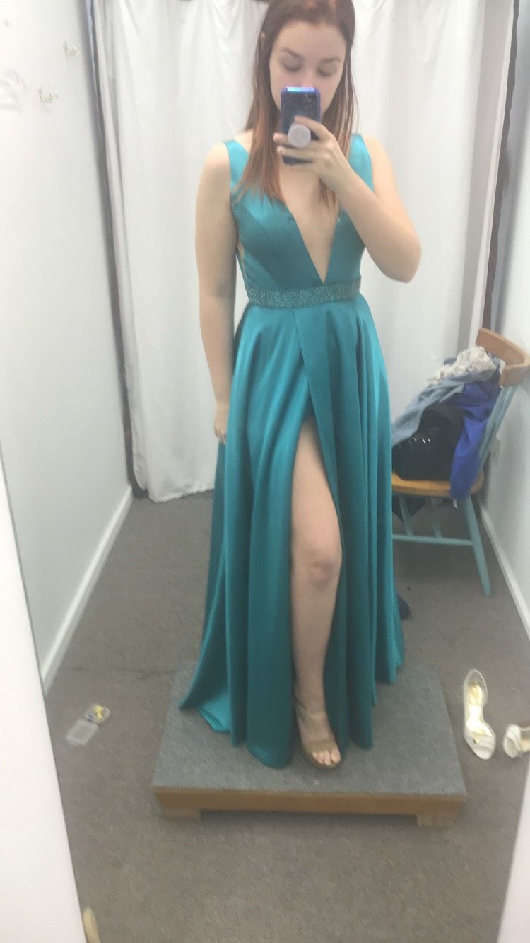 Sherri Hill Size 2 Satin Blue Side Slit Dress on Queenly