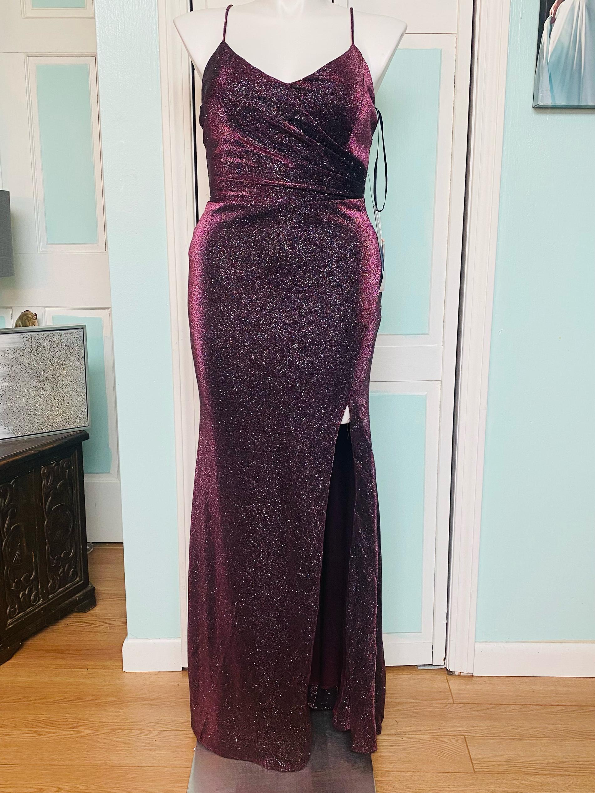 Size 14 Prom Burgundy Purple Floor Length Maxi on Queenly